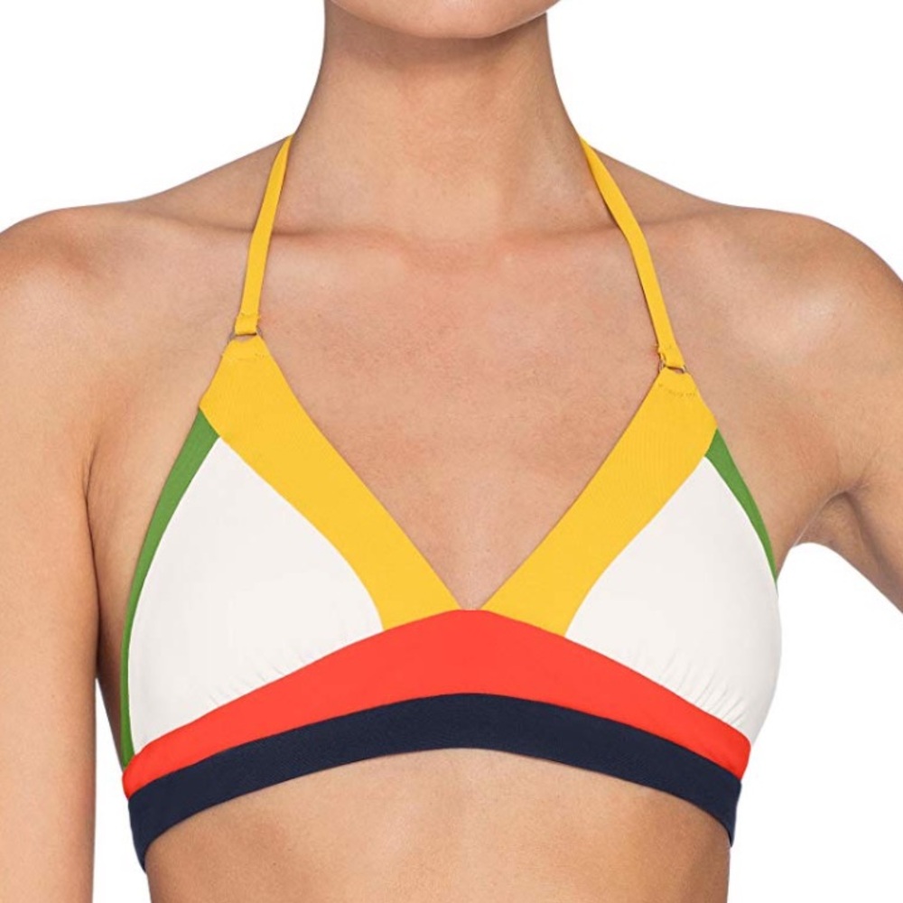Robin Piccone Yellow White Green Colorblock Bikini Top